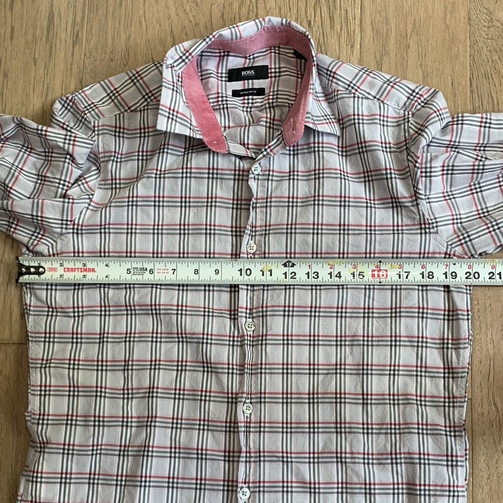 Hugo Boss Pink and White Plaid Button-Down Shirt Regular Fit Size Small - Picture 5 of 10